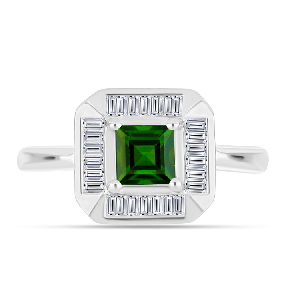 Anillo de Plata con Diópsido de Cromo y Zircón Blanco