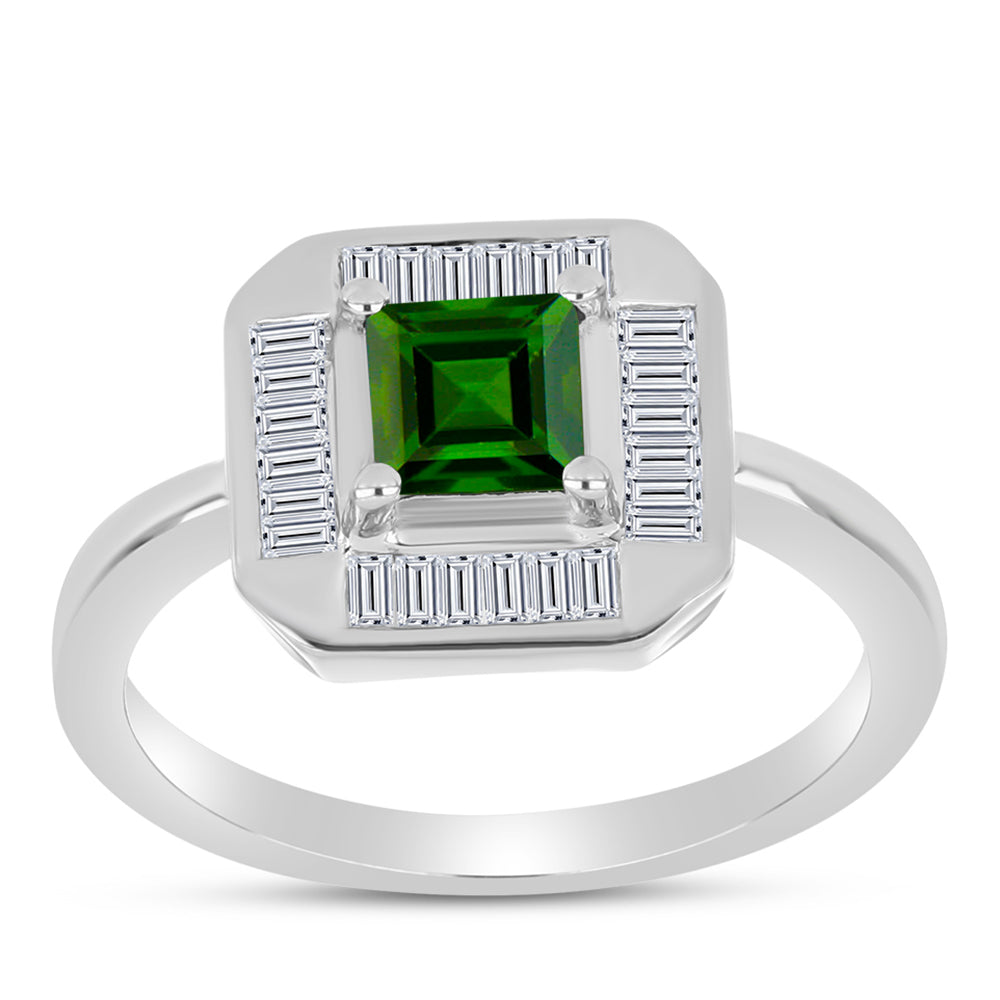 Anillo de Plata con Diópsido de Cromo y Zircón Blanco