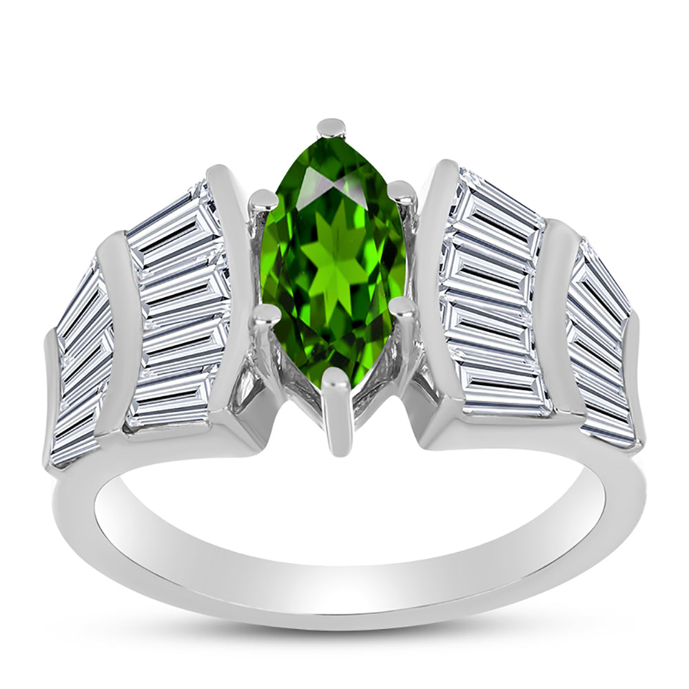 Anillo de Plata con Diópsido de Cromo y Topacio Blanco 3 