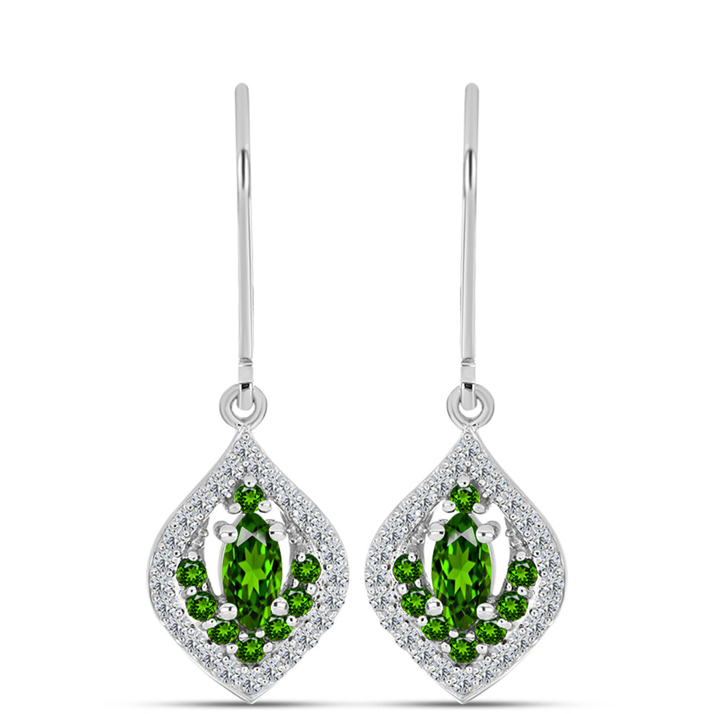 Pendientes de Plata con Diópsido de Cromo y Topacio Blanco 3 