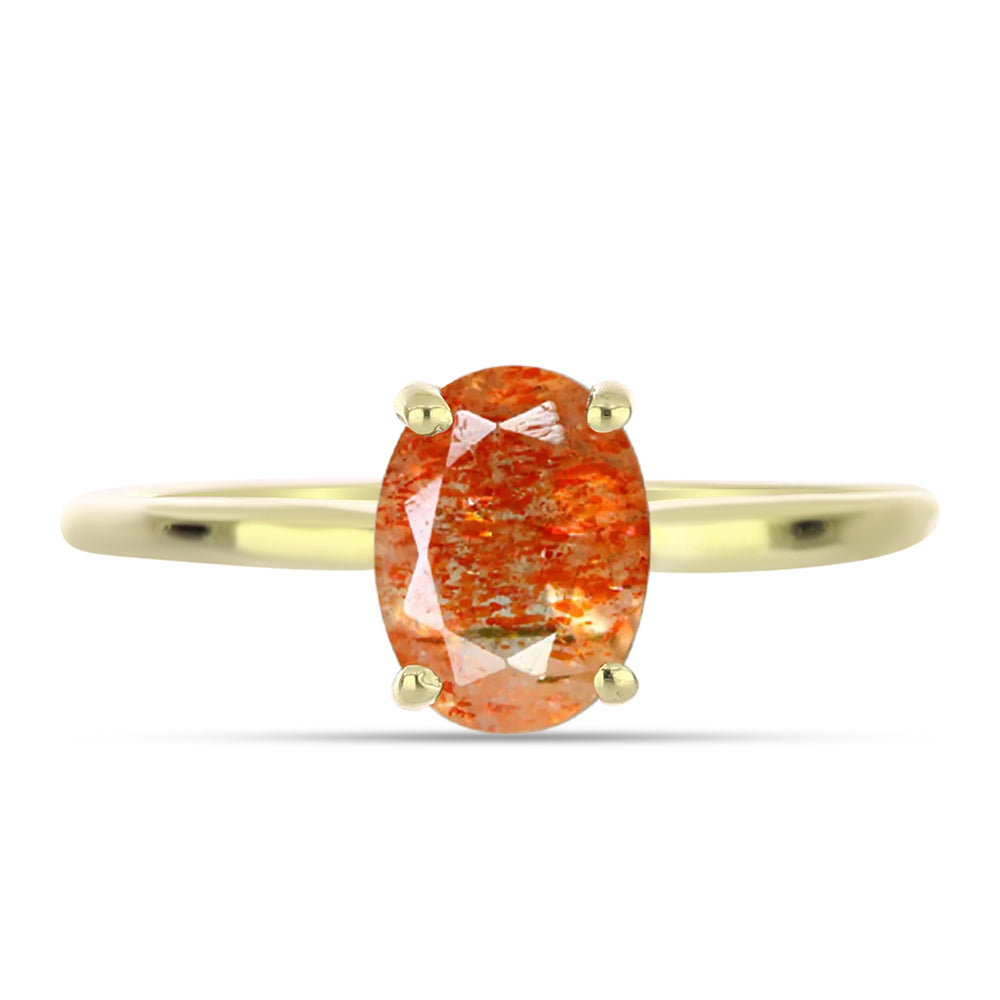 Anillo de Plata Bañada en Oro con Piedra Solar de Oregon