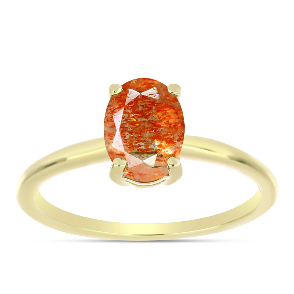 Anillo de Plata Bañada en Oro con Piedra Solar de Oregon 3 