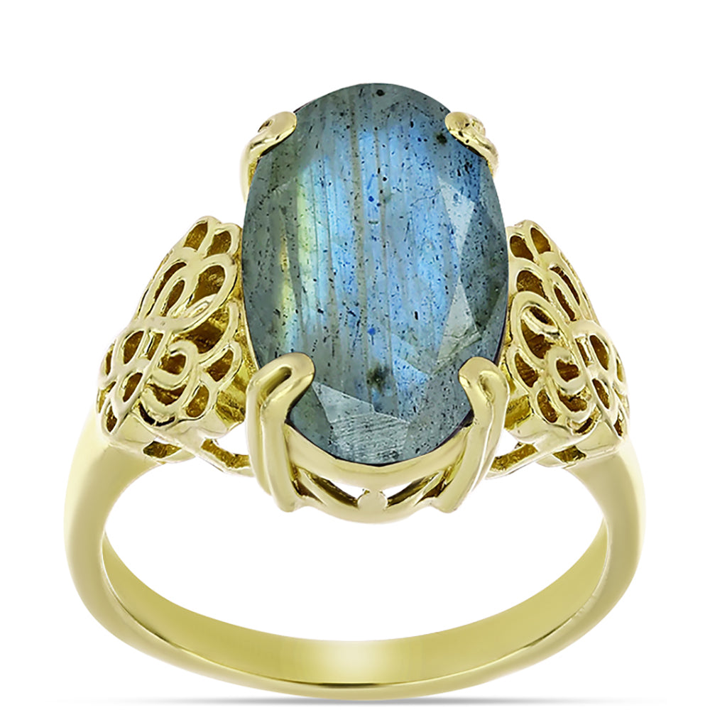Anillo de Plata Bañada en Oro con Labradorita 7 