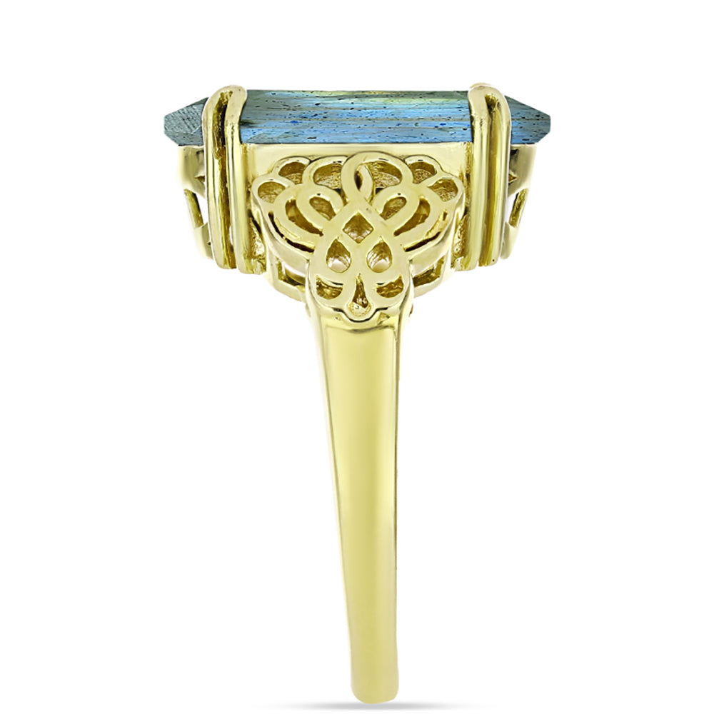 Anillo de Plata Bañada en Oro con Labradorita 4 
