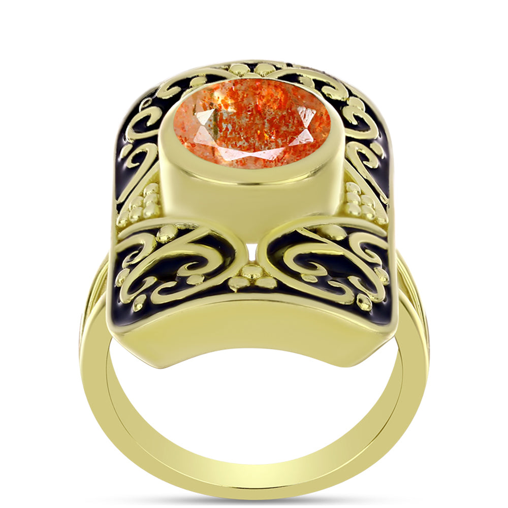 Anillo de Plata Bañada en Oro con Piedra Solar de Oregon 3 
