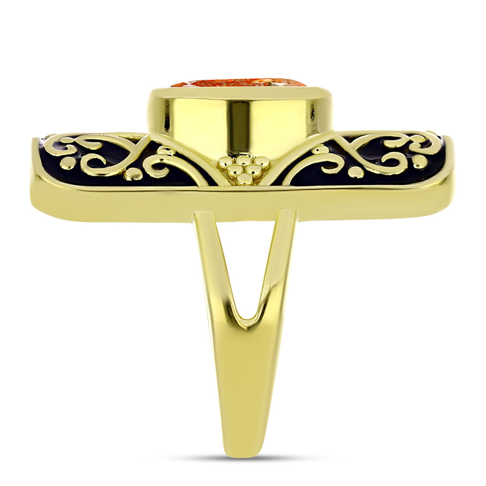 Anillo de Plata Bañada en Oro con Piedra Solar de Oregon