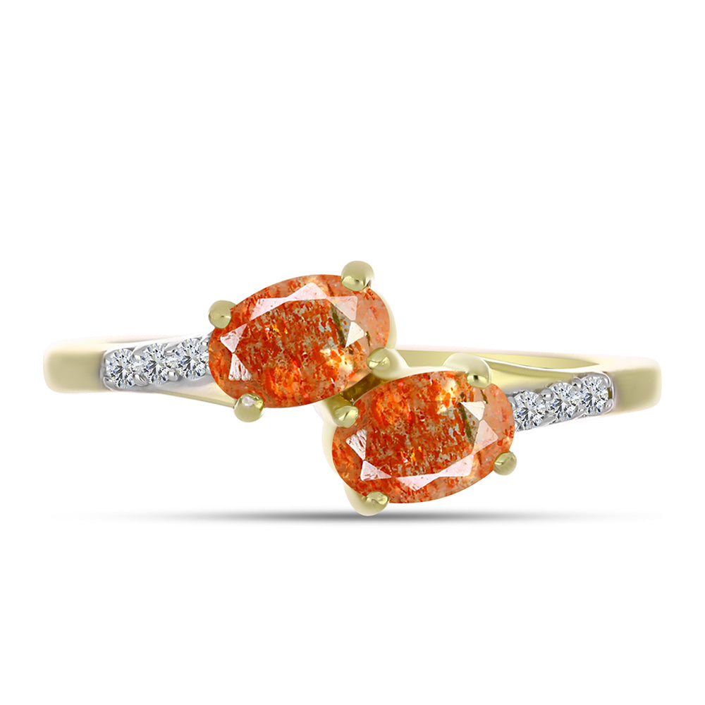 Anillo de Plata Bañada en Oro con Piedra Solar de Oregon y Topacio Blanco 1 