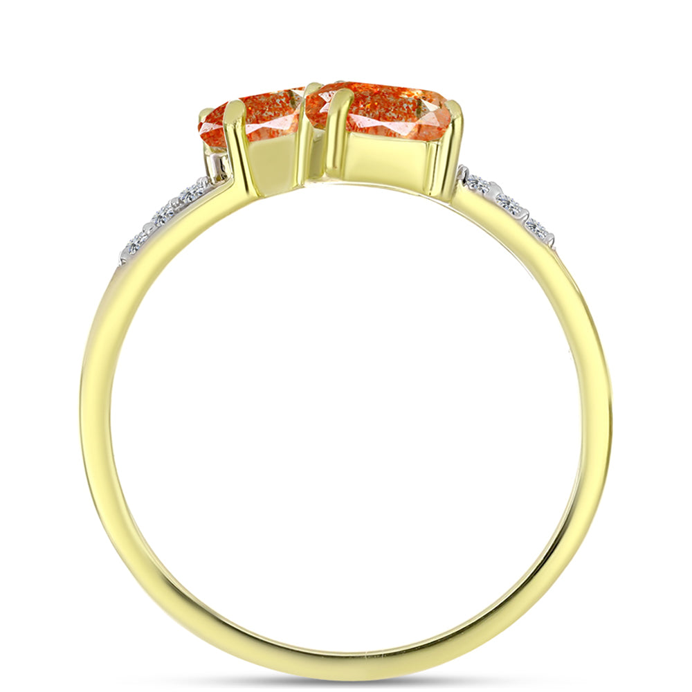 Anillo de Plata Bañada en Oro con Piedra Solar de Oregon y Topacio Blanco