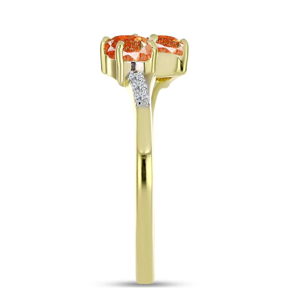 Anillo de Plata Bañada en Oro con Piedra Solar de Oregon y Topacio Blanco 4 