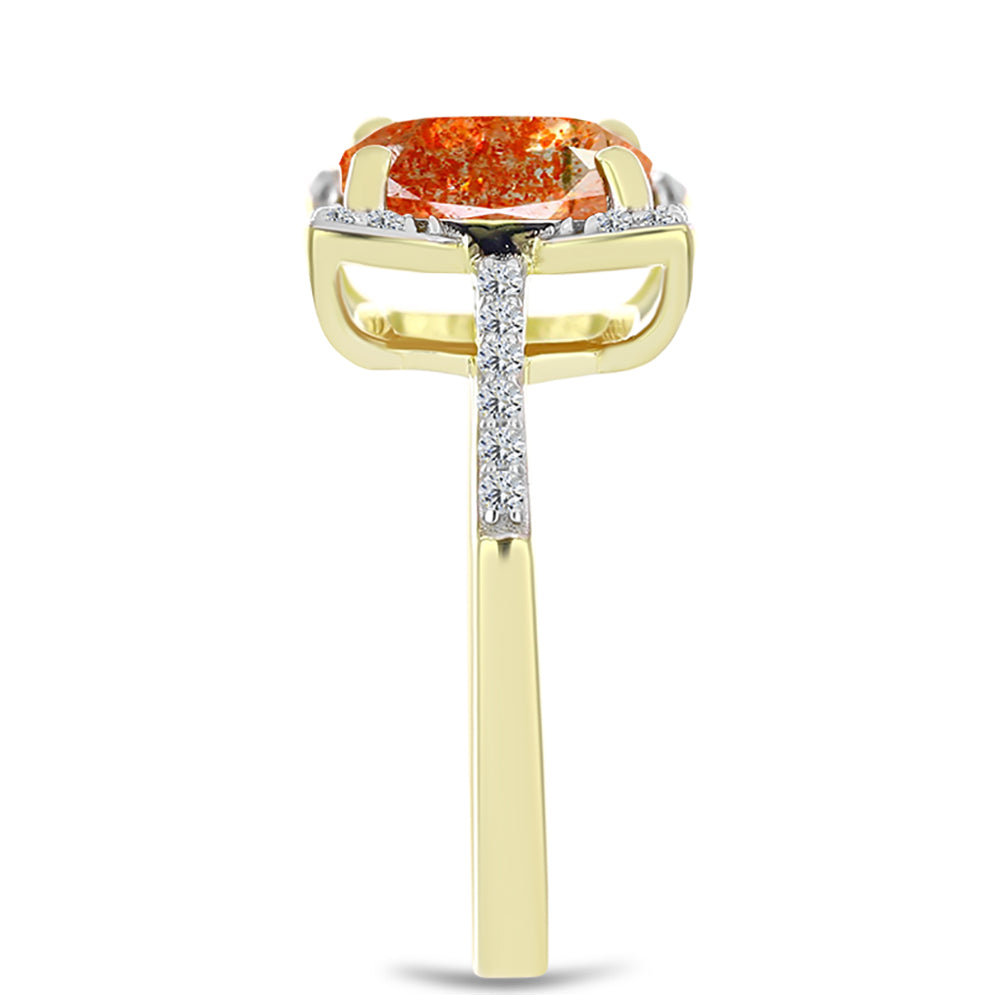 Anillo de Plata Bañada en Oro con Piedra Solar de Oregon y Topacio Blanco