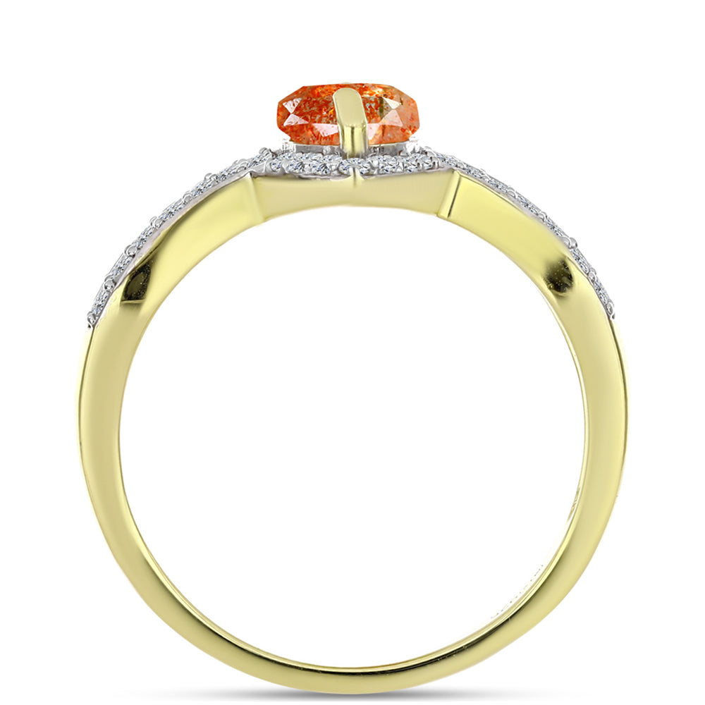 Anillo de Plata Bañada en Oro con Piedra Solar de Oregon y Topacio Blanco 2 