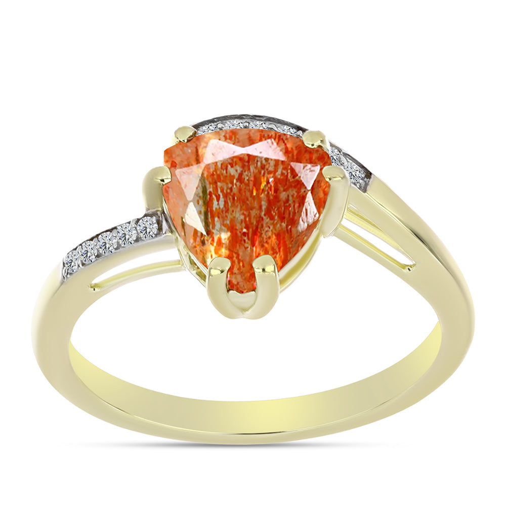 Anillo de Plata Bañada en Oro con Piedra Solar de Oregon y Topacio Blanco 3 