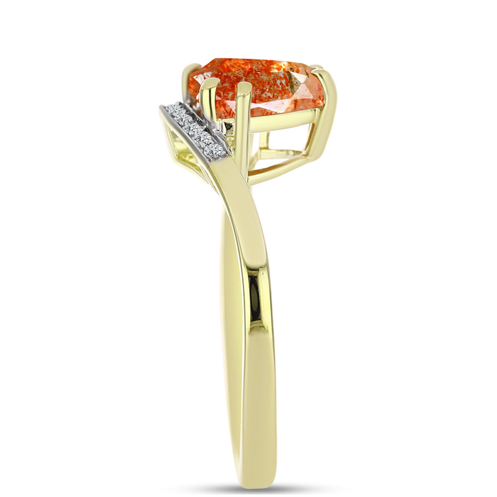 Anillo de Plata Bañada en Oro con Piedra Solar de Oregon y Topacio Blanco 4 
