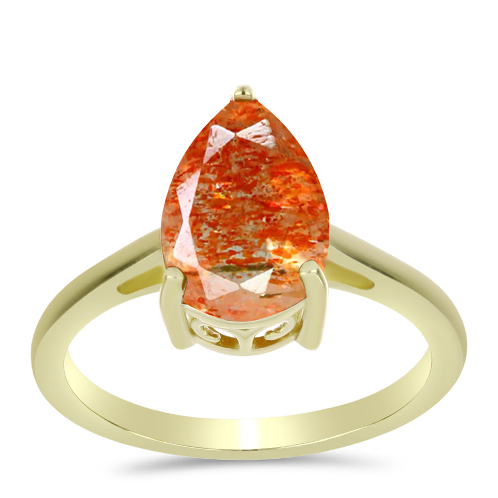 Anillo de Plata Bañada en Oro con Piedra Solar de Oregon 3 