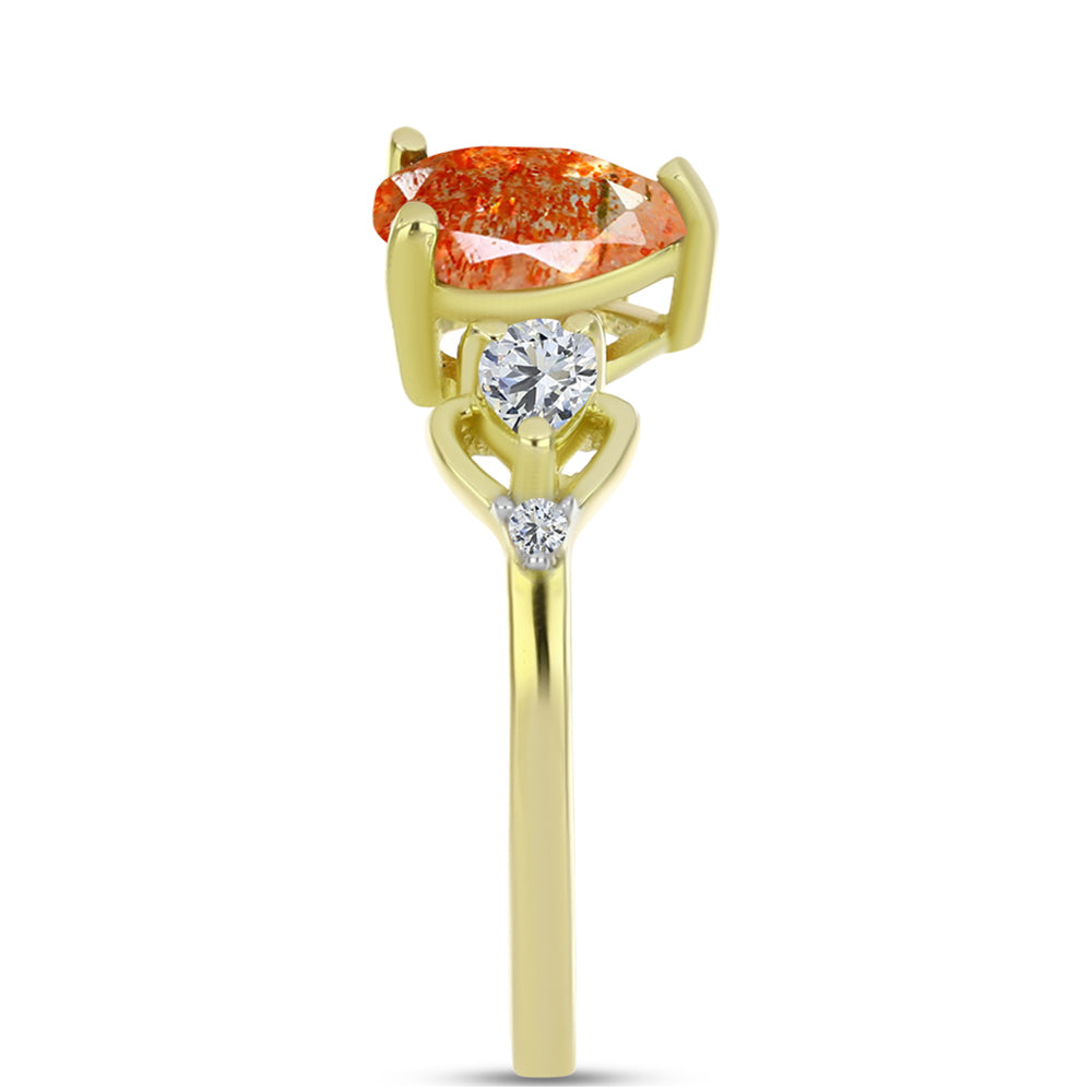 Anillo de Plata Bañada en Oro con Piedra Solar de Oregon y Topacio Blanco