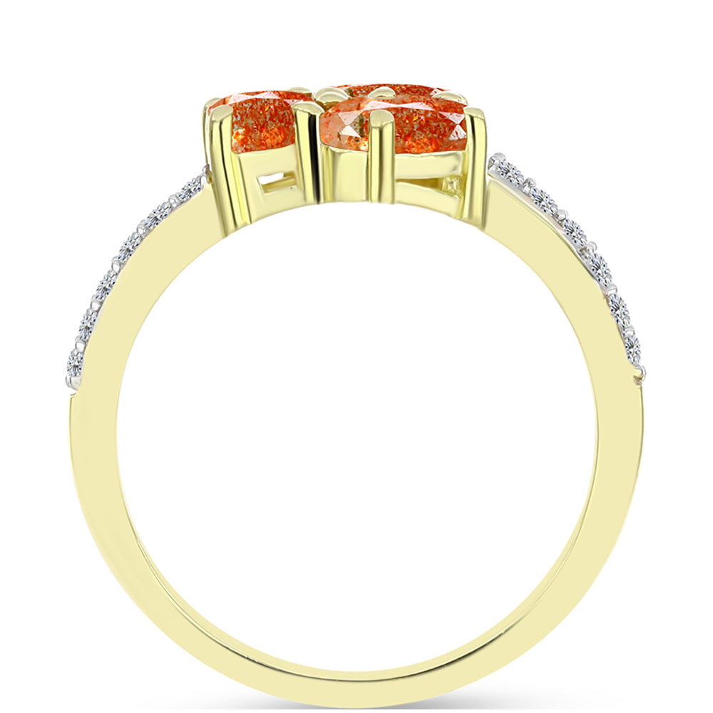 Anillo de Plata Bañada en Oro con Piedra Solar de Oregon y Topacio Blanco 2 
