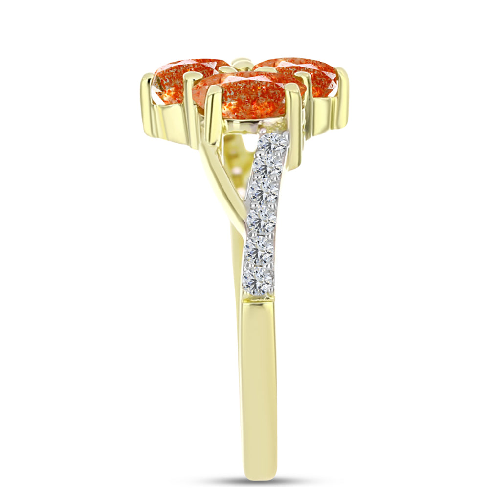 Anillo de Plata Bañada en Oro con Piedra Solar de Oregon y Topacio Blanco 4 