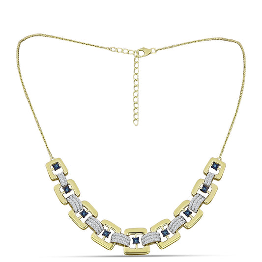 Collar de Plata Bañada en Oro con Diamante Azul y Topacio Blanco