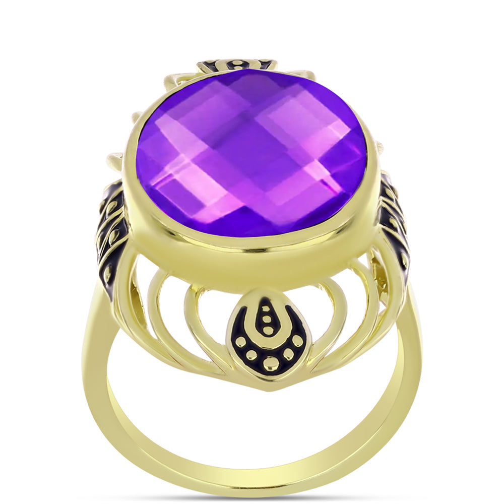 Anillo de Plata Bañada en Oro con Ágata Púrpura 3 