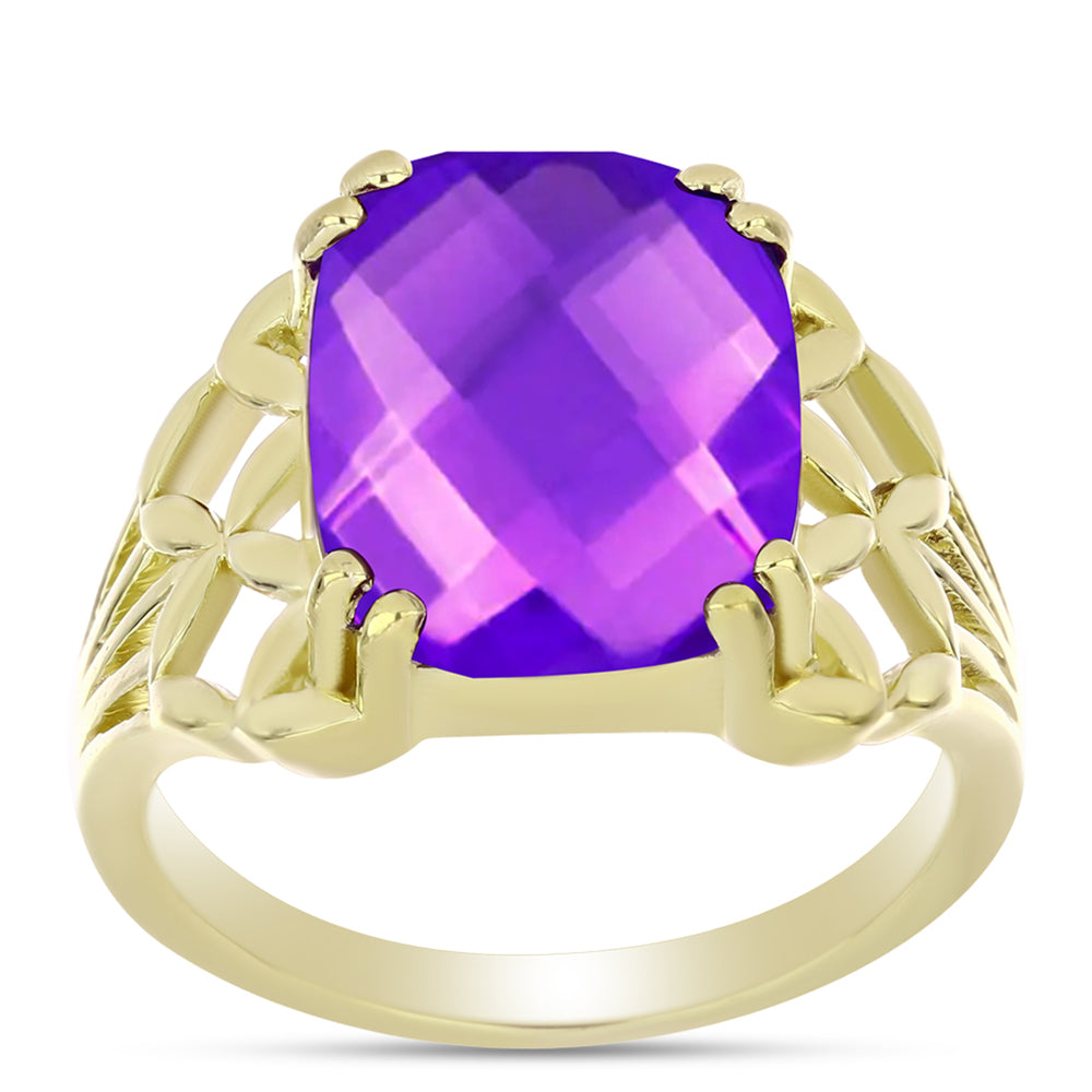 Anillo de Plata Bañada en Oro con Ágata Púrpura