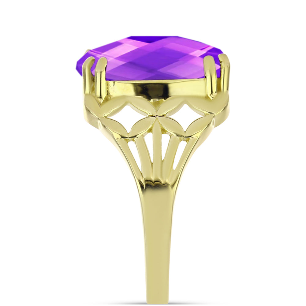 Anillo de Plata Bañada en Oro con Ágata Púrpura 4 