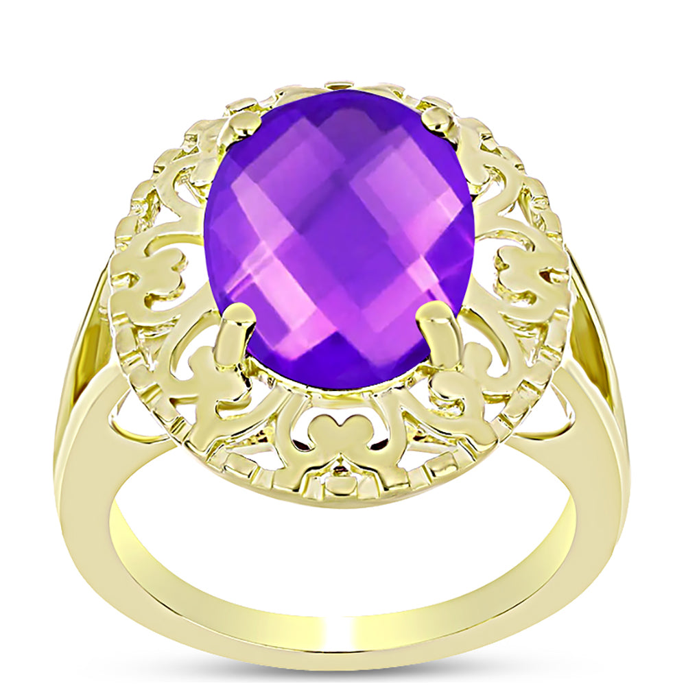 Anillo de Plata Bañada en Oro con Ágata Púrpura