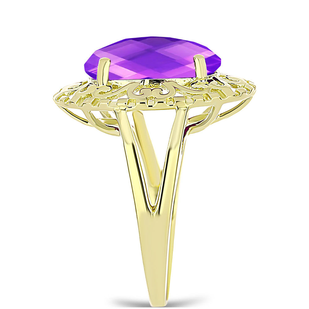 Anillo de Plata Bañada en Oro con Ágata Púrpura