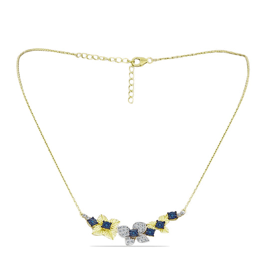 Collar de Plata Bañada en Oro con Diamante Azul y Topacio Blanco