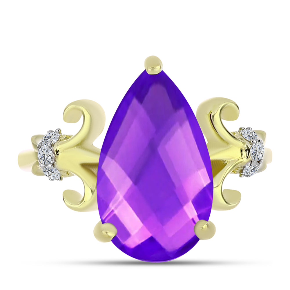 Anillo de Plata Bañada en Oro con Ágata Púrpura y Topacio Blanco 1 