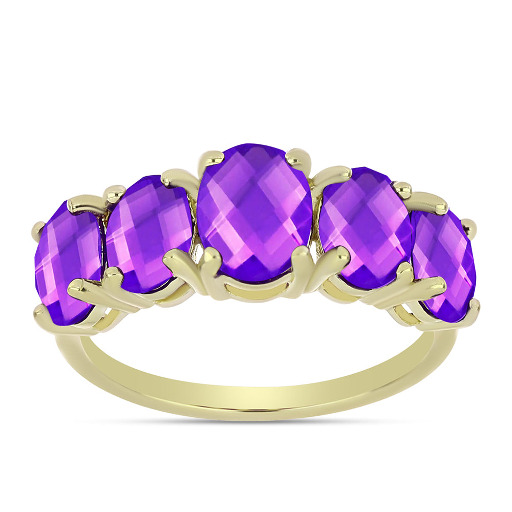 Anillo de Plata Bañada en Oro con Ágata Púrpura