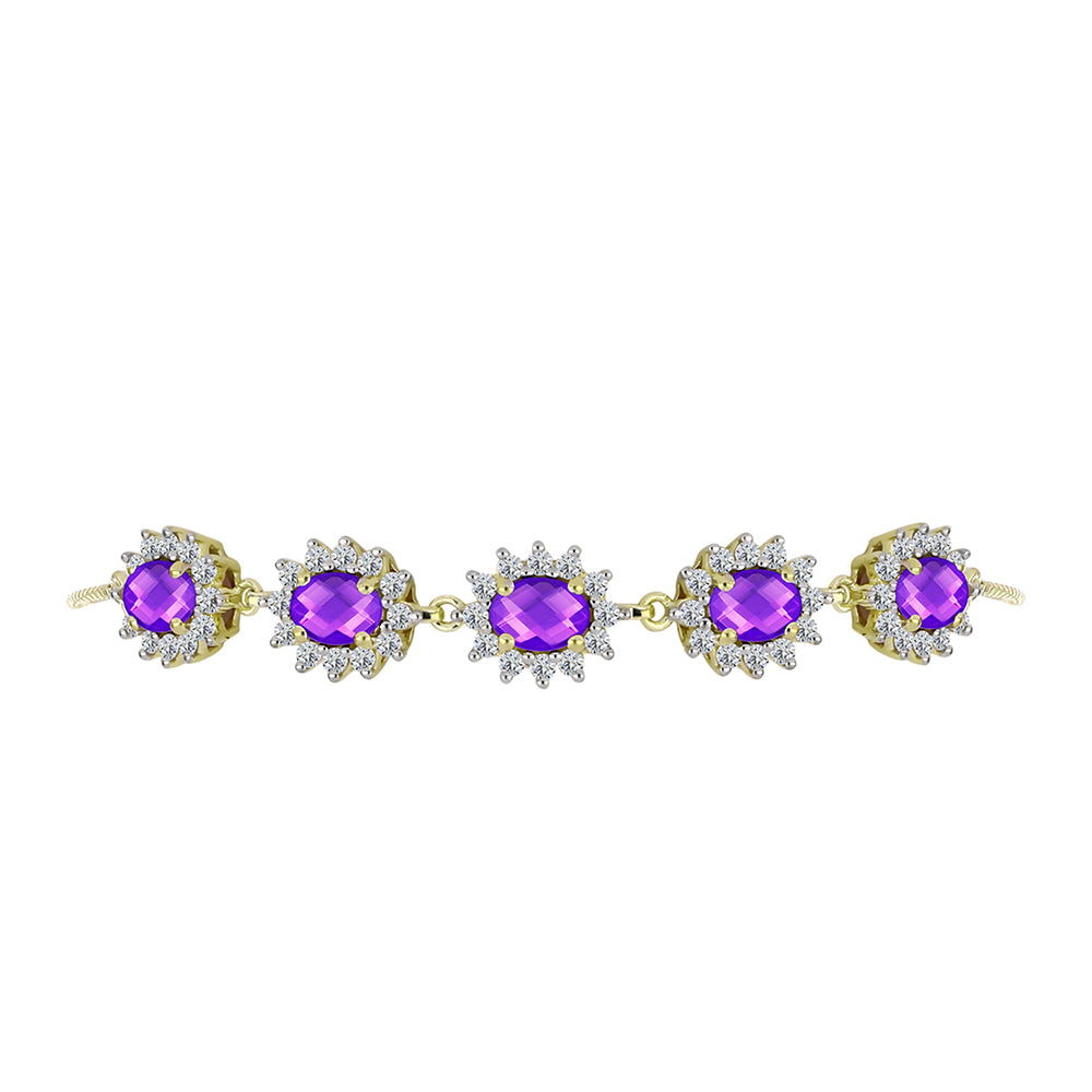 Pulsera de Plata Bañada en Oro con Ágata Púrpura y Topacio Blanco 2 