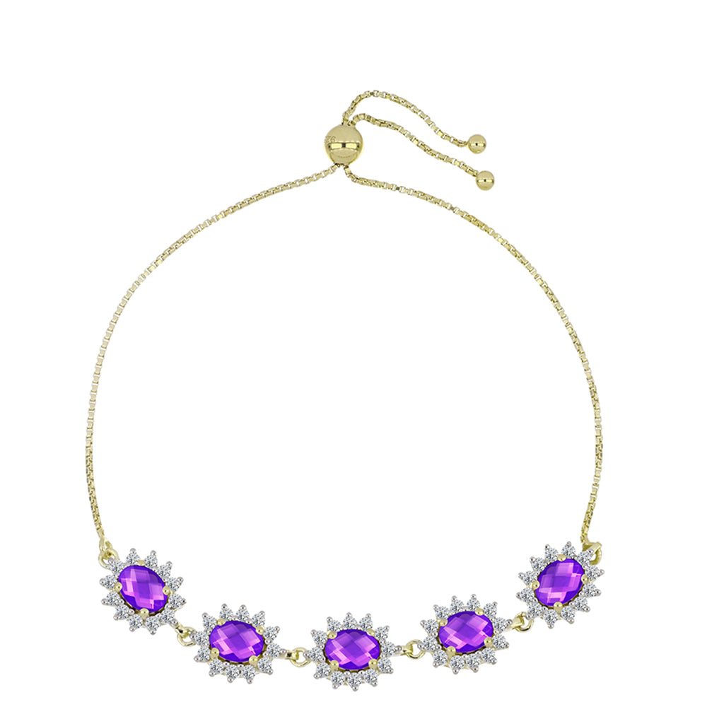 Pulsera de Plata Bañada en Oro con Ágata Púrpura y Topacio Blanco 1 