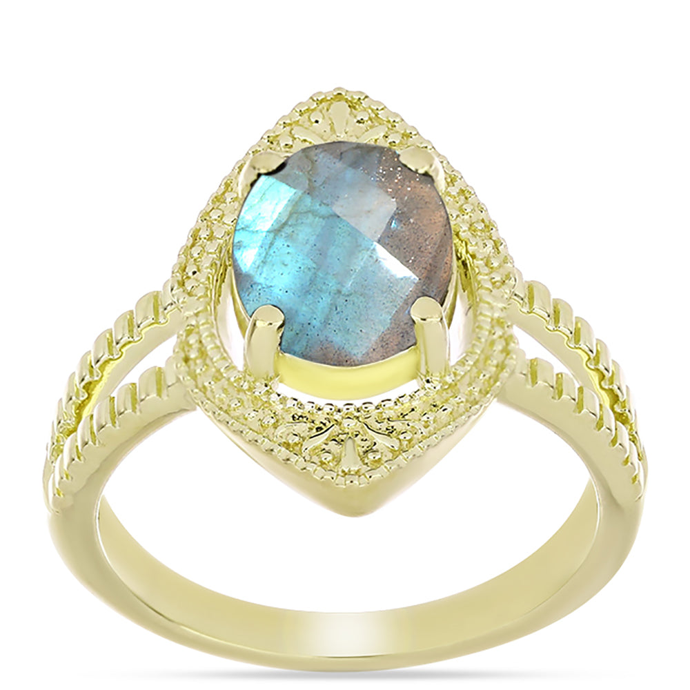 Anillo de Plata Bañada en Oro con Labradorita 3 