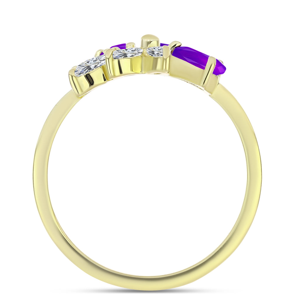 Anillo de Plata Bañada en Oro con Ágata Púrpura y Topacio Blanco 2 