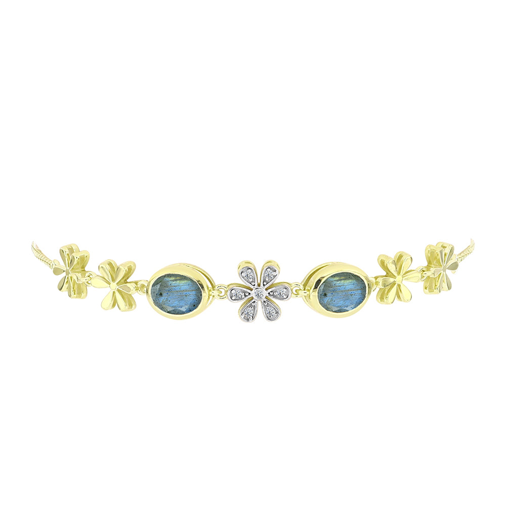 Pulsera de Plata Bañada en Oro con Labradorita y Topacio Blanco 2 