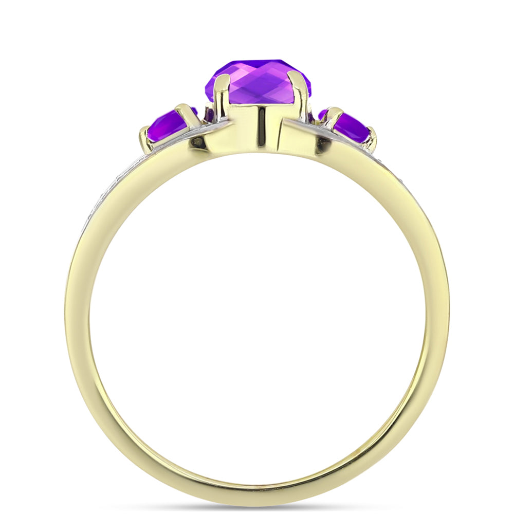 Anillo de Plata Bañada en Oro con Ágata Púrpura y Topacio Blanco