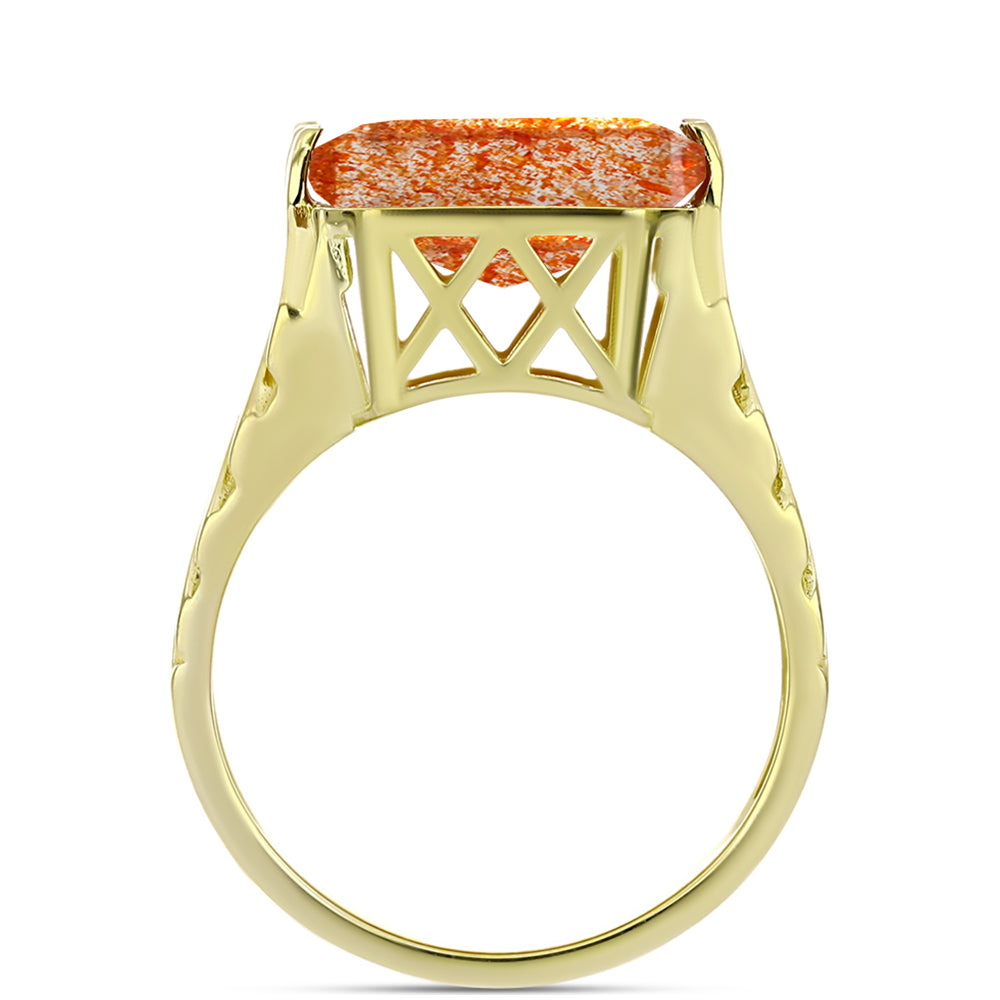 Anillo de Plata Bañada en Oro con Piedra Solar de Oregon