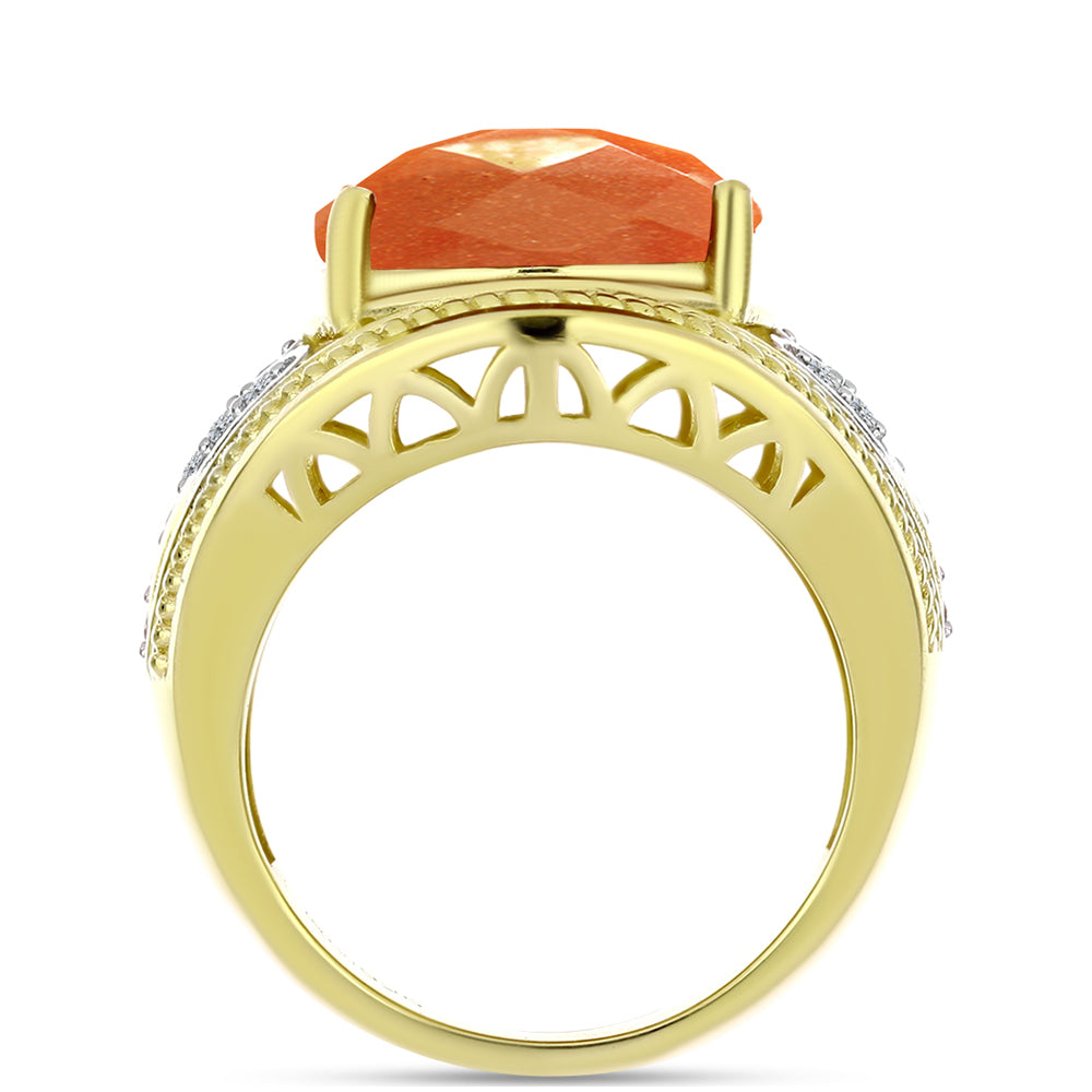 Anillo de Plata Bañada en Oro con Piedra Solar de Oregon y Topacio Blanco 2 