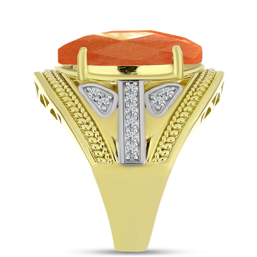 Anillo de Plata Bañada en Oro con Piedra Solar de Oregon y Topacio Blanco 4 