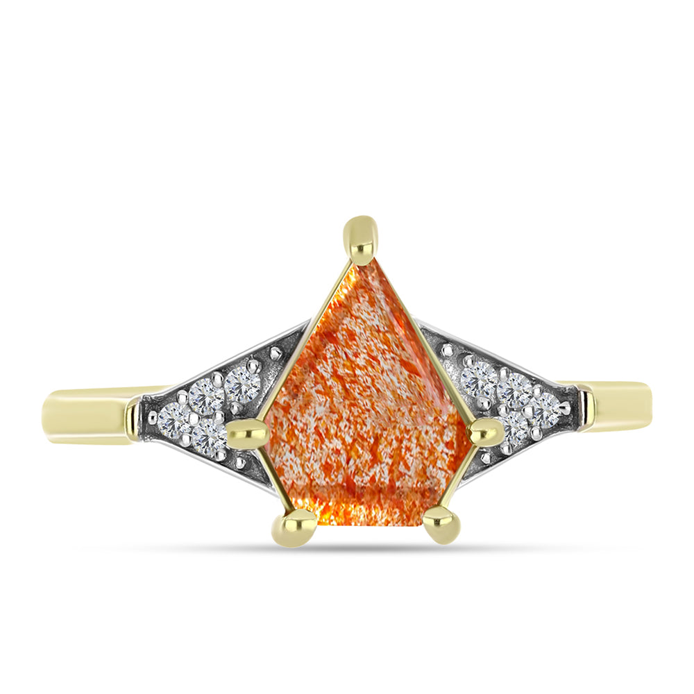Anillo de Plata Bañada en Oro con Piedra Solar de Oregon y Topacio Blanco 1 