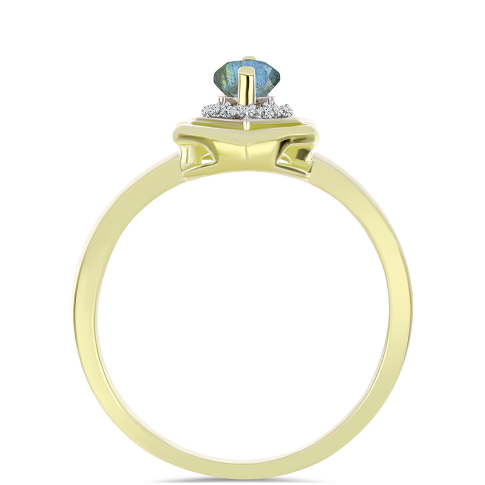 Anillo de Plata Bañada en Oro con Labradorita y Topacio Blanco