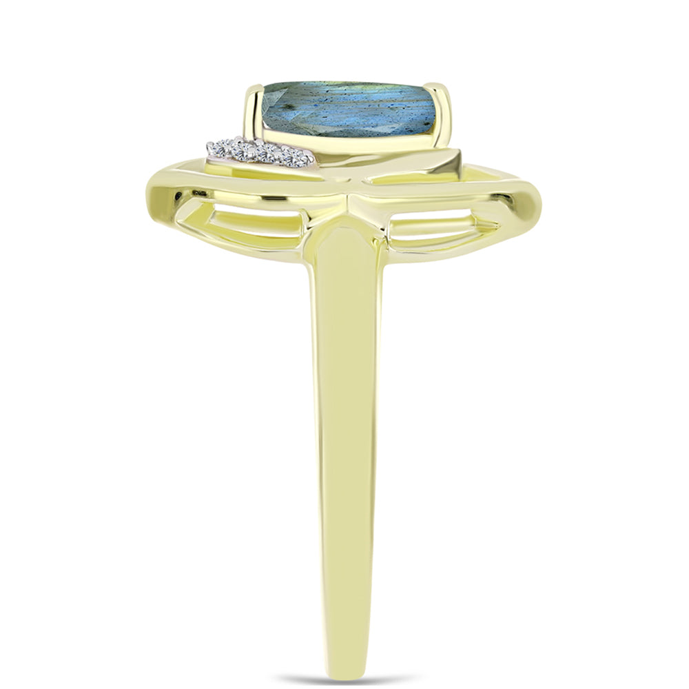 Anillo de Plata Bañada en Oro con Labradorita y Topacio Blanco 4 