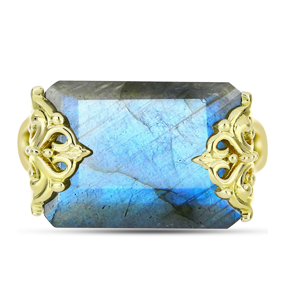 Anillo de Plata Bañada en Oro con Labradorita 1 