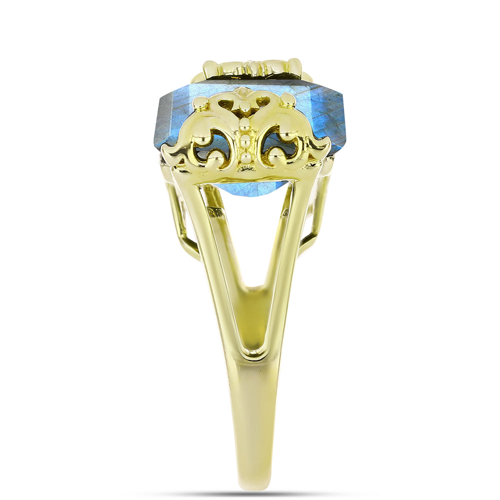 Anillo de Plata Bañada en Oro con Labradorita 4 
