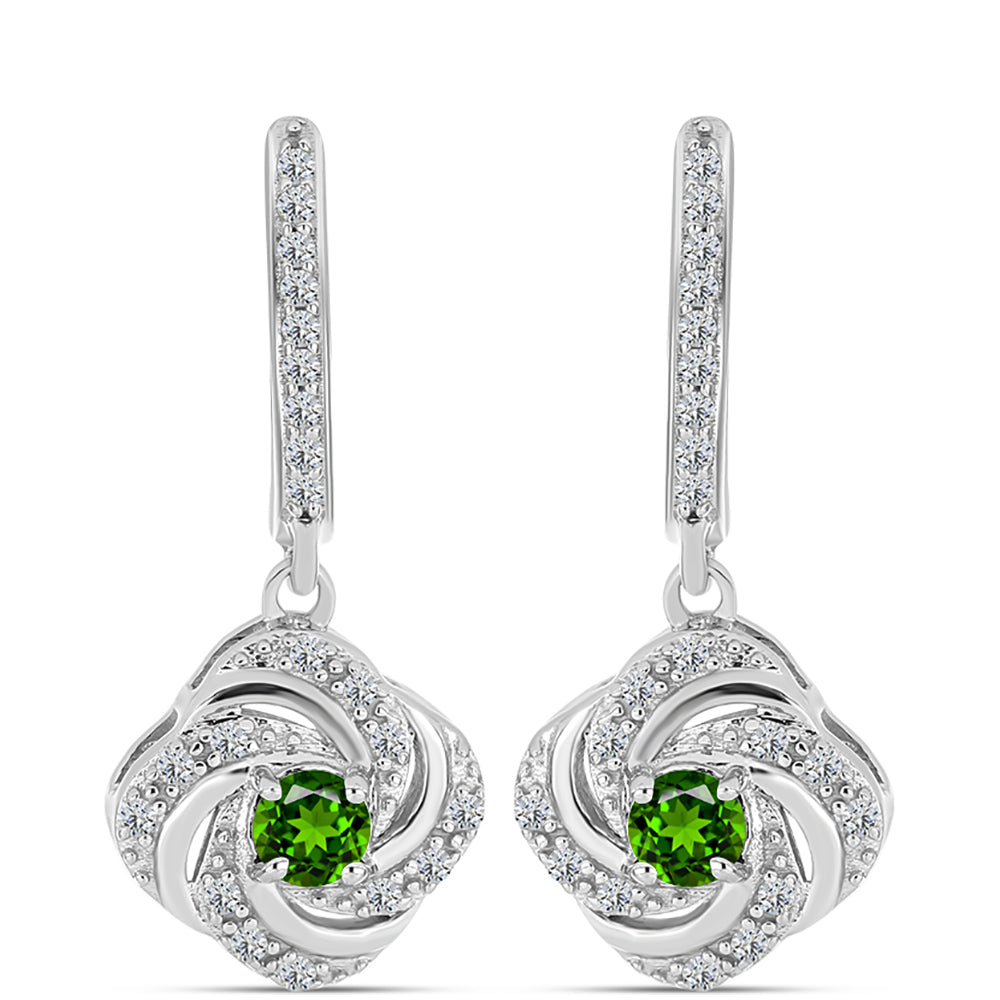 Pendientes de Plata con Diópsido de Cromo y Topacio Blanco