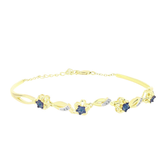 Brazalete de Plata Bañada en Oro con Diamante Azul y Topacio Blanco
