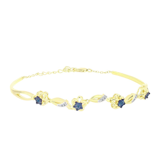 Brazalete de Plata Bañada en Oro con Diamante Azul y Topacio Blanco