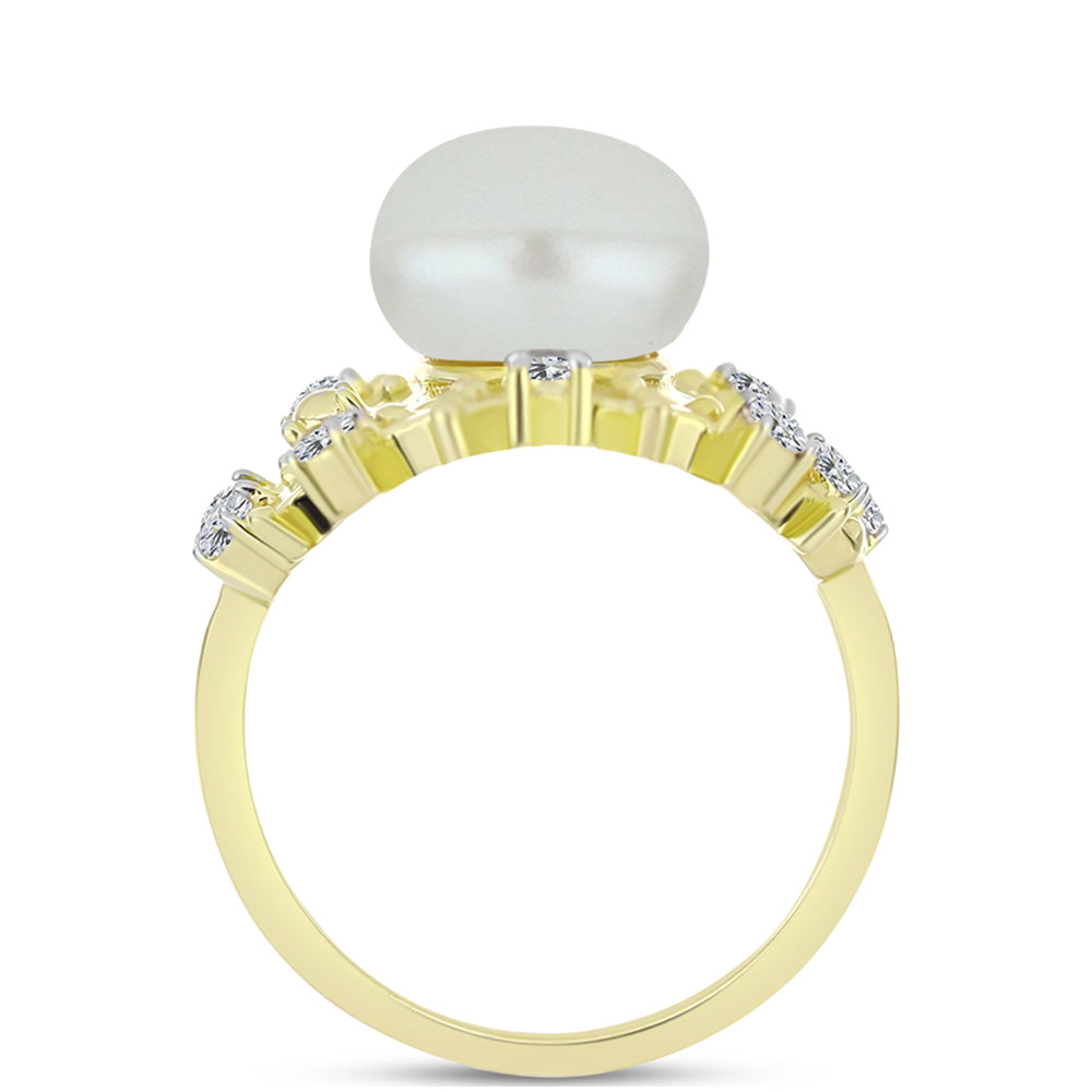 Anillo de Plata Bañada en Oro con Perla de Agua Dulce y Topacio Blanco 2 