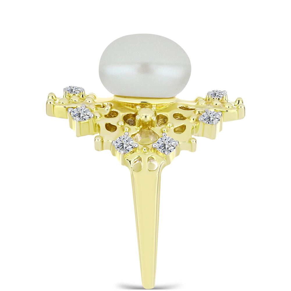 Anillo de Plata Bañada en Oro con Perla de Agua Dulce y Topacio Blanco 4 