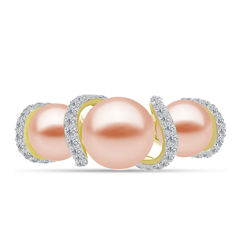 Anillo de Plata Bañada en Oro con Perla de agua dulce melocotón y Topacio Blanco 1 